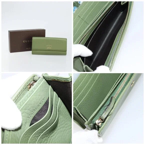 GUCCI Flora Continental Wallet Leather Green Wallets
